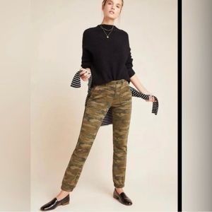 Sanctuary Anthropologie Green Camo Jogger Pants Tuxedo Style Stripe Size 28